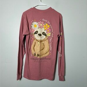 Simply southern long sleeve tee Sz Small Pink 100% Cotton Graphic Back‎